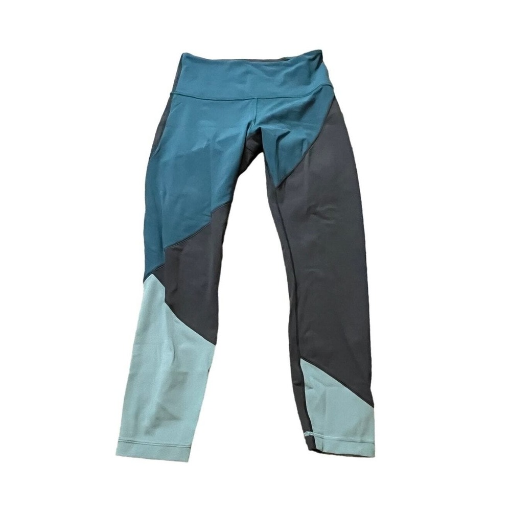 Lululemon Wunder Under Leggings Women 8 Blue Grey Colorblock High Rise 25 Inseam